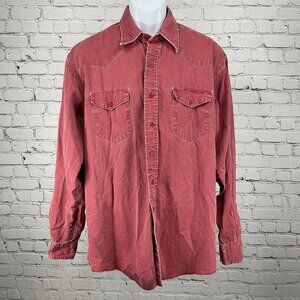 VTG Wrangler Muted Red X-Long Tails Button Up Long Sleeve Shirt Size 17.5-36